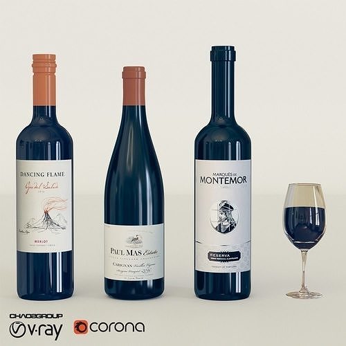 Wine bottle Set - Corona - Vray 3D model 2