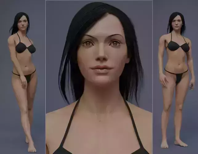 Female Black Hair Rig Low-poly 3D model