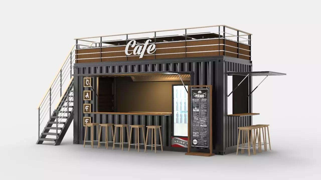 Container Cafe Design 3D model_0