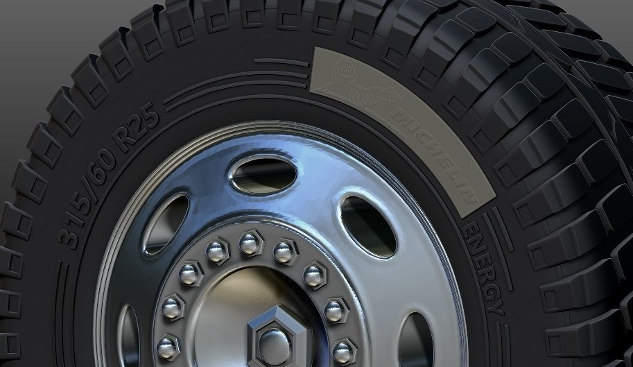 truck rim tires STL file two versions Goodyear and Michelin 3D print model_3