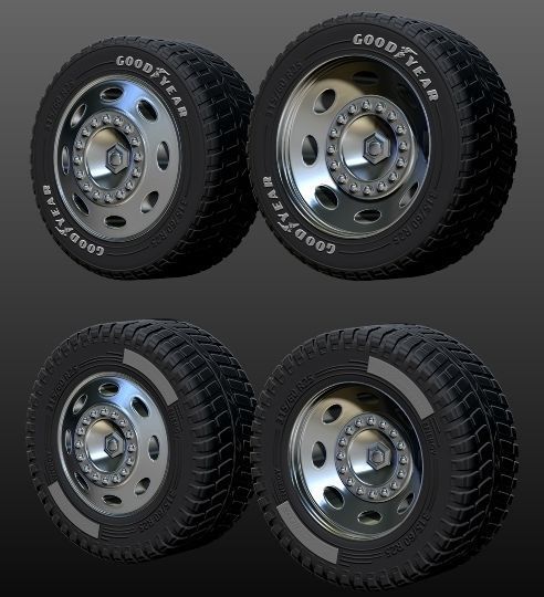 truck rim tires STL file two versions Goodyear and Michelin 3D print model_1