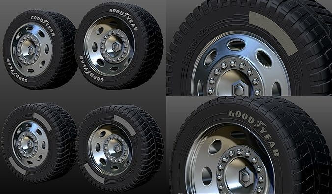 truck rim tires STL file two versions Goodyear and Michelin 3D print model