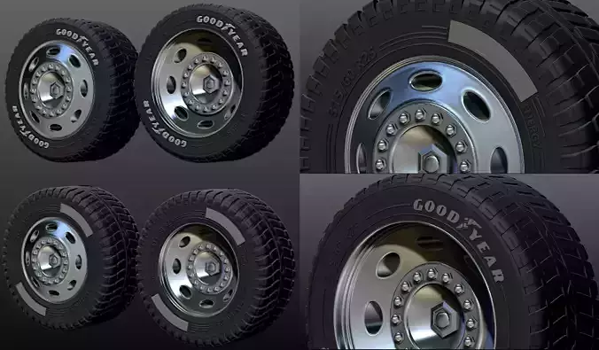 truck rim tires STL file two versions Goodyear and Michelin 3D print model