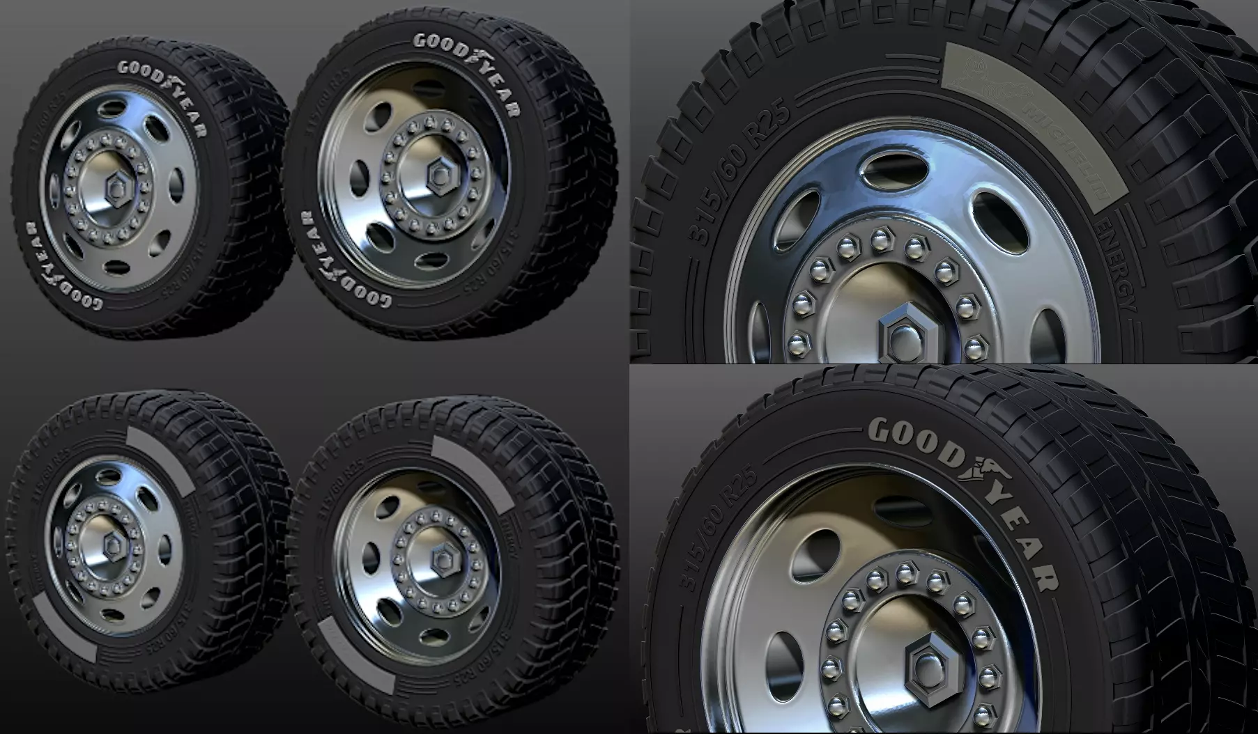 truck rim tires STL file two versions Goodyear and Michelin 3D print model_0