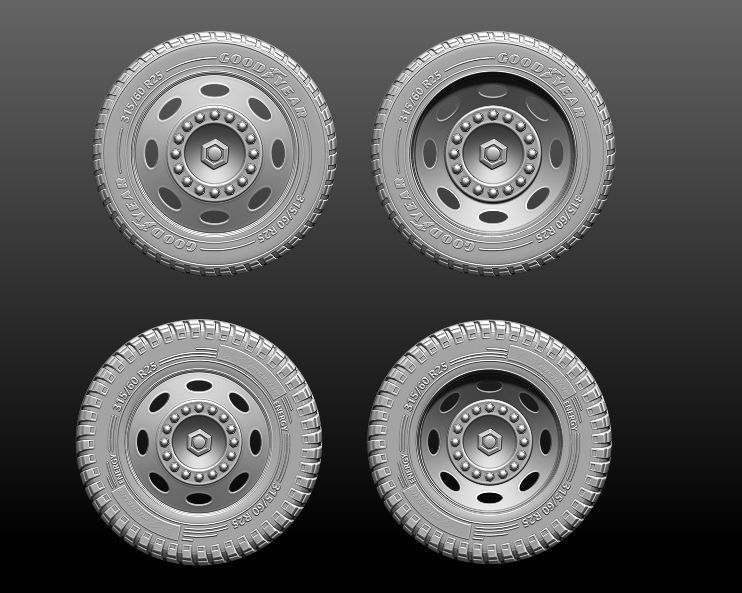 truck rim tires STL file two versions Goodyear and Michelin 3D print model_11