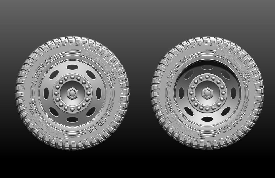 truck rim tires STL file two versions Goodyear and Michelin 3D print model_8