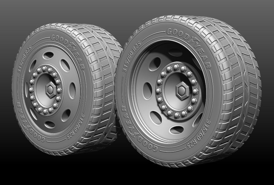 truck rim tires STL file two versions Goodyear and Michelin 3D print model_7