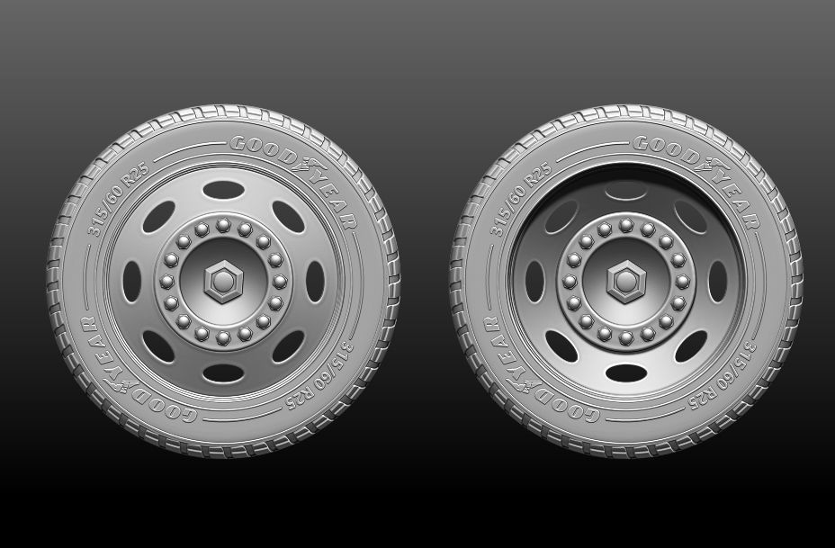 truck rim tires STL file two versions Goodyear and Michelin 3D print model_6
