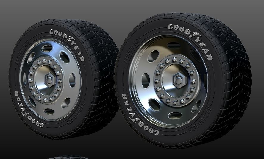 truck rim tires STL file two versions Goodyear and Michelin 3D print model_4