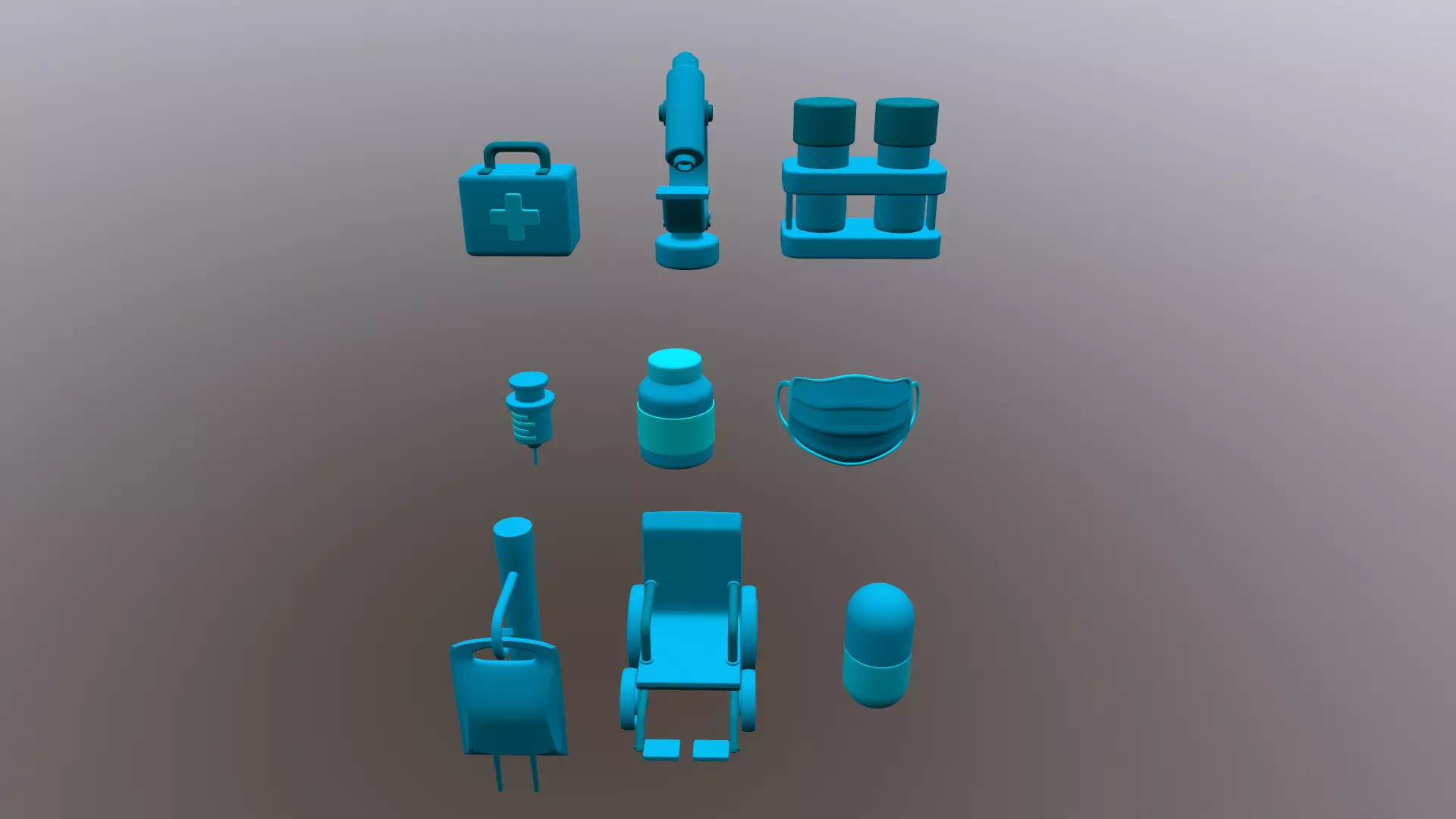 9 Hospital Icons 3D model_0