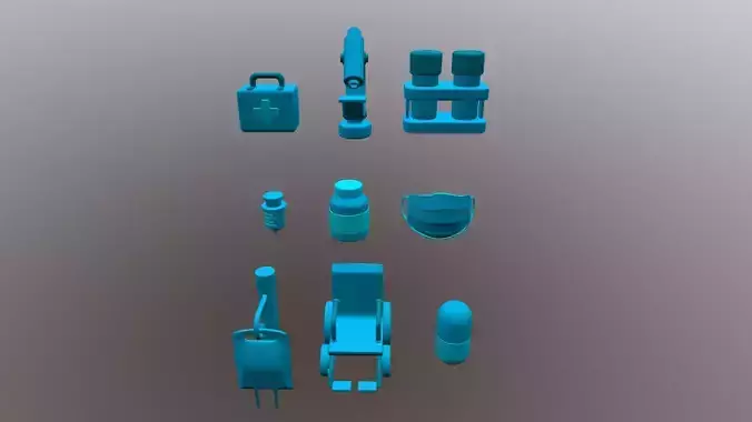 9 Hospital Icons 3D model