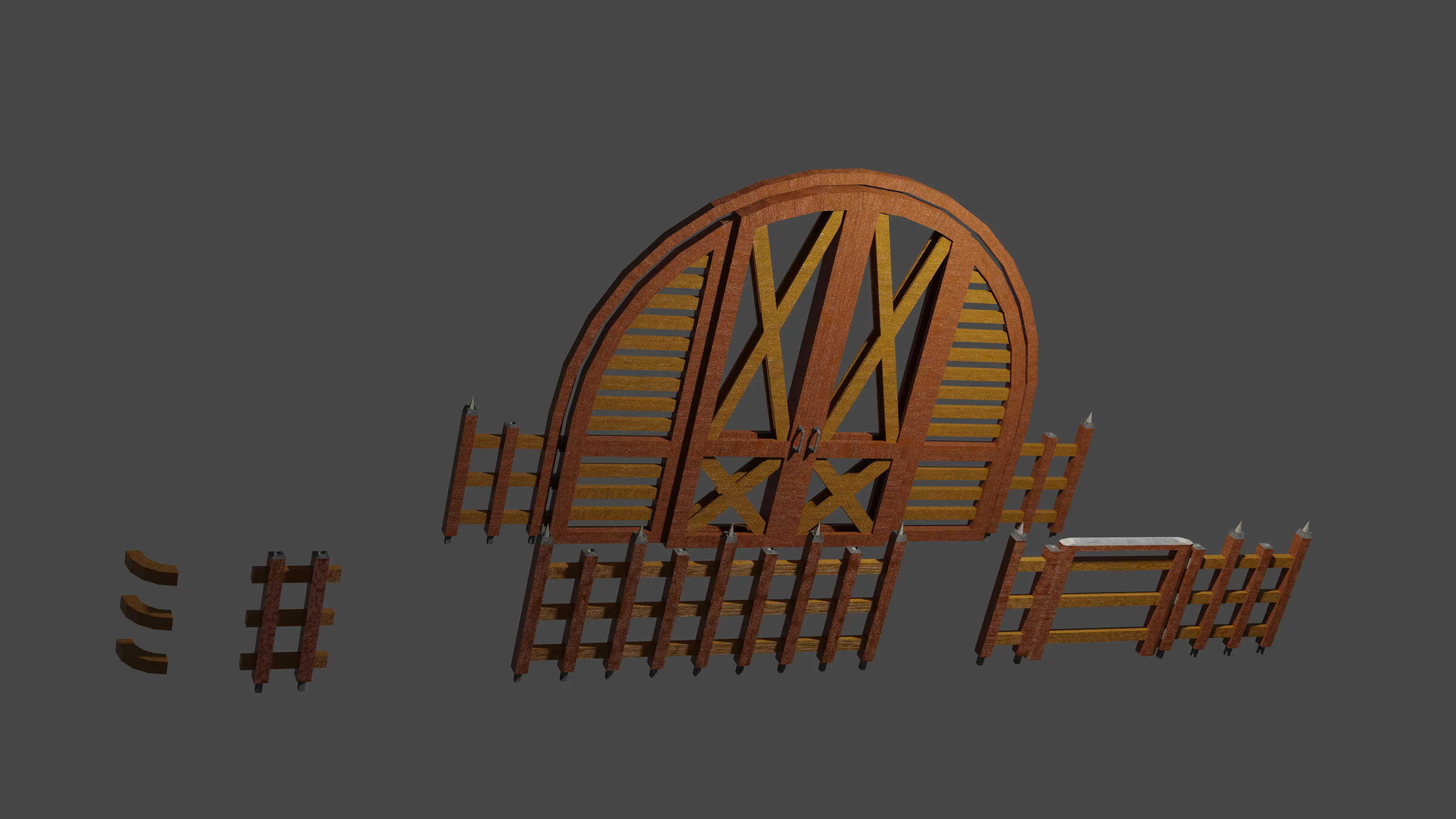 Fantasy woodenfence collection Free low-poly 3D model_0