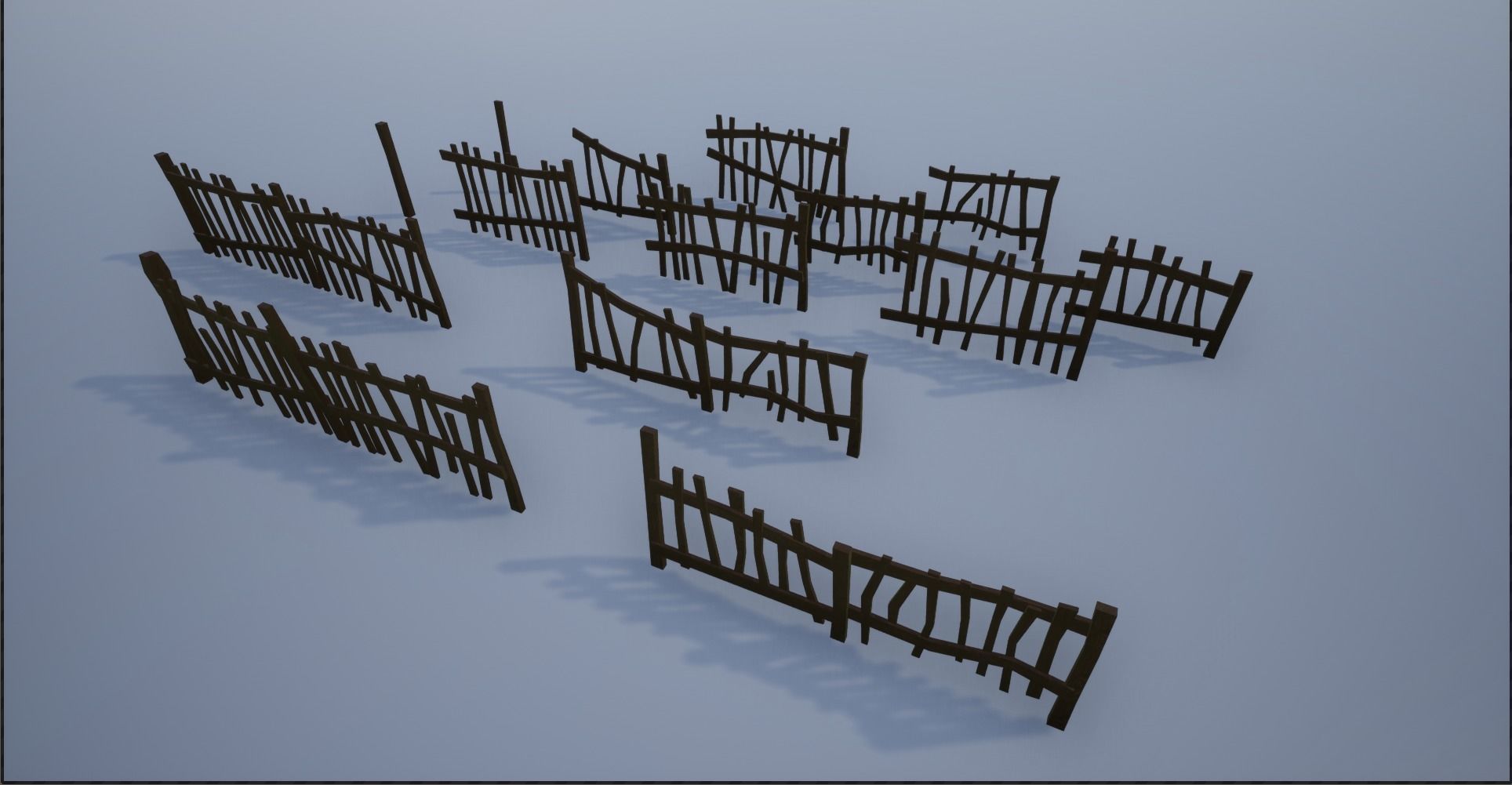 Modular and Block Wooden Village Fence Low-poly 3D model_1