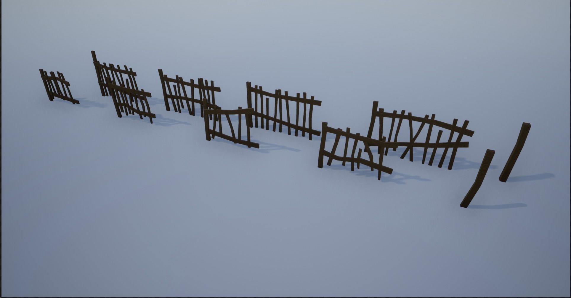 Modular and Block Wooden Village Fence Low-poly 3D model_14