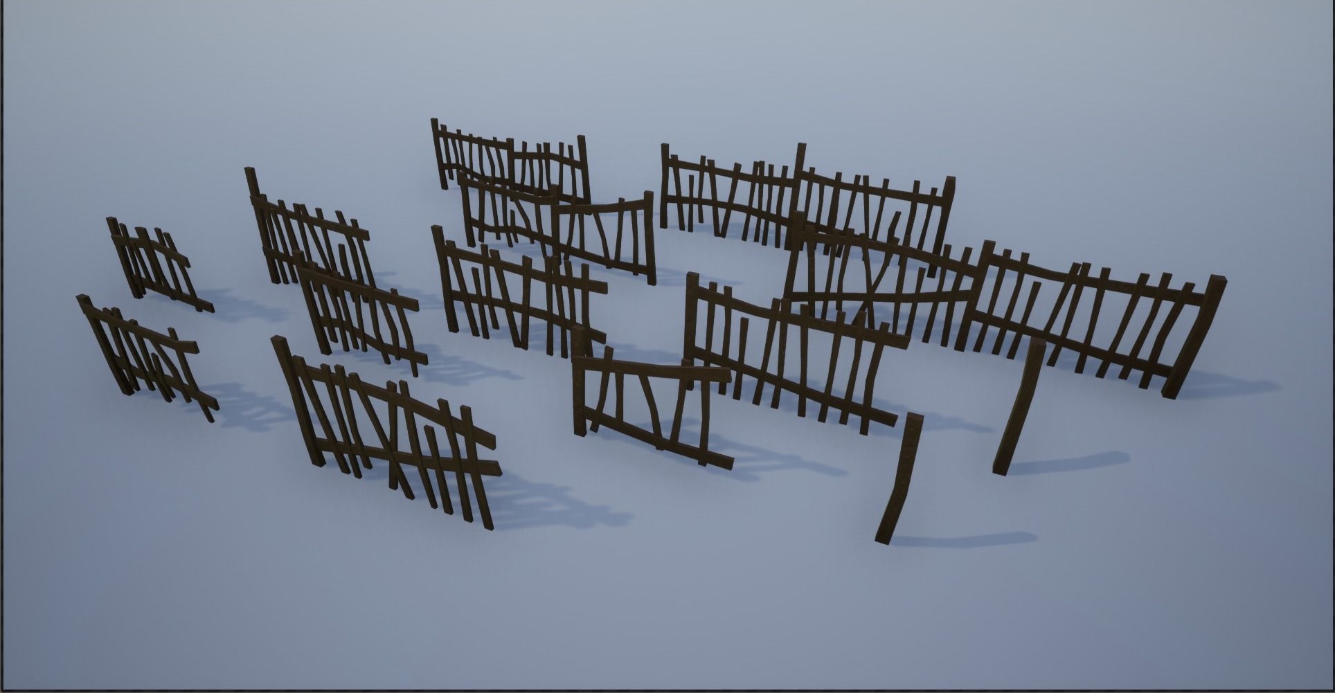 Modular and Block Wooden Village Fence Low-poly 3D model_4