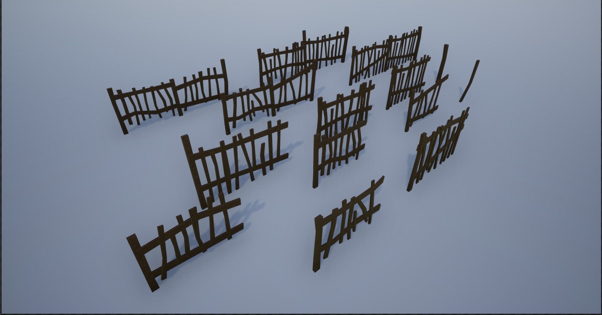 Modular and Block Wooden Village Fence Low-poly 3D model_2