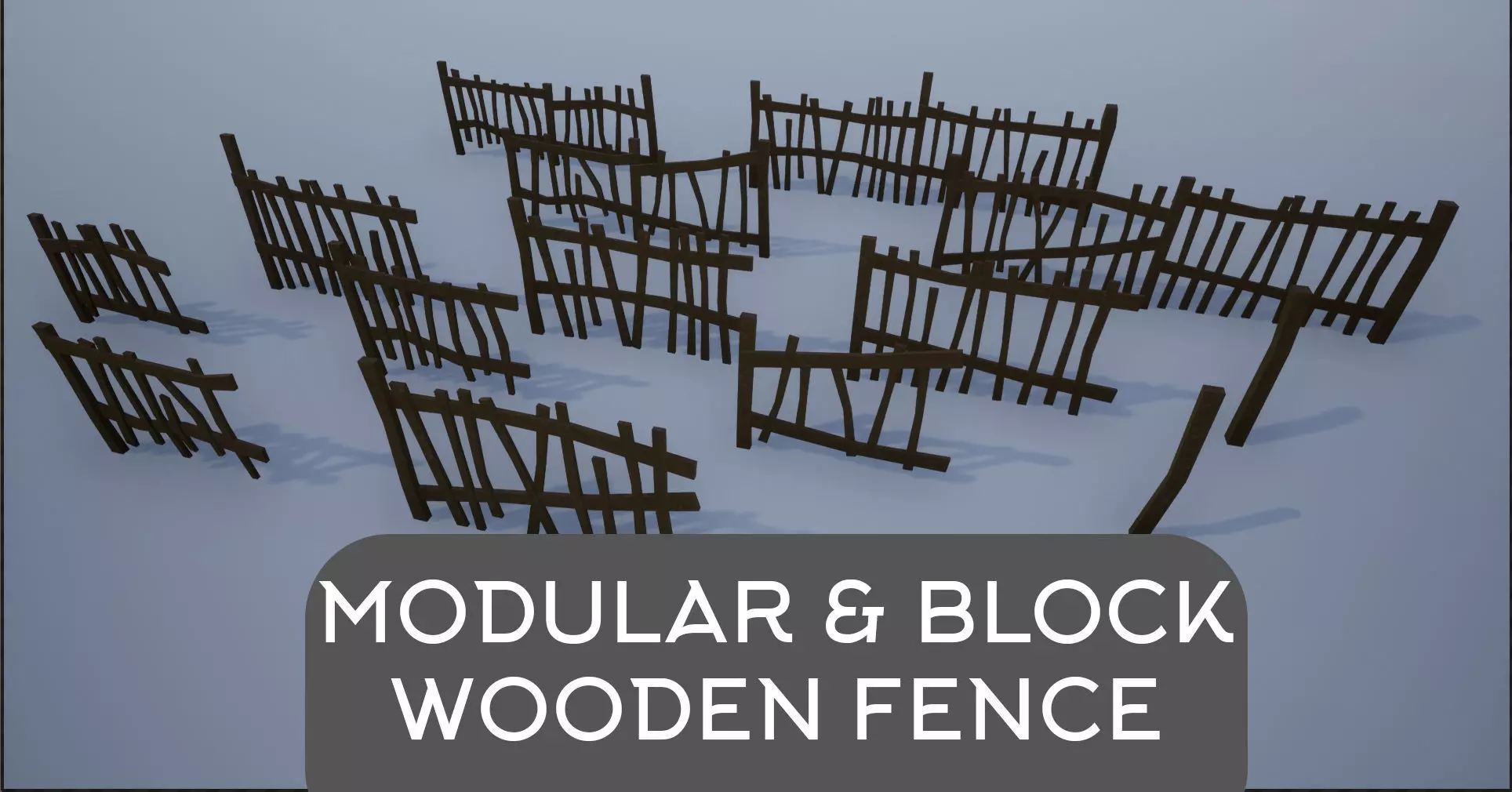Modular and Block Wooden Village Fence Low-poly 3D model_0