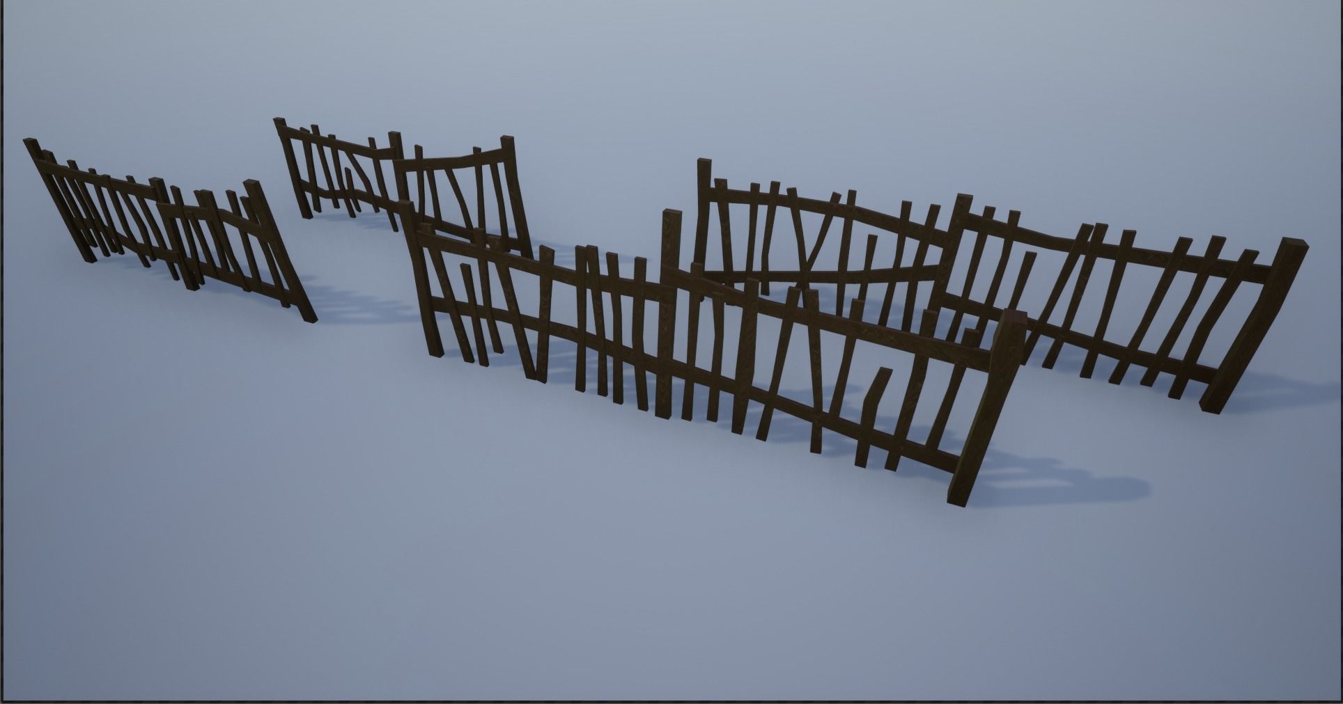 Modular and Block Wooden Village Fence Low-poly 3D model_13