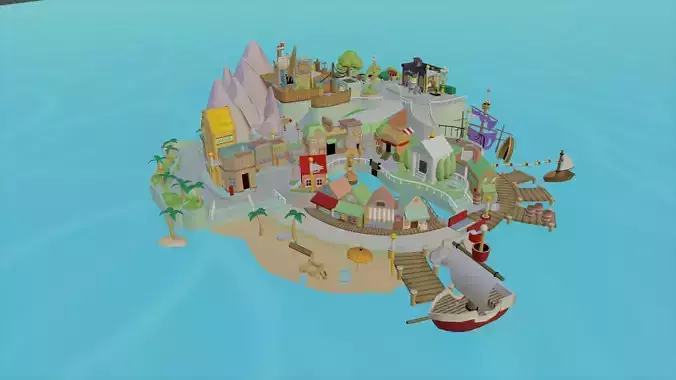 Low Poly Island in ocean