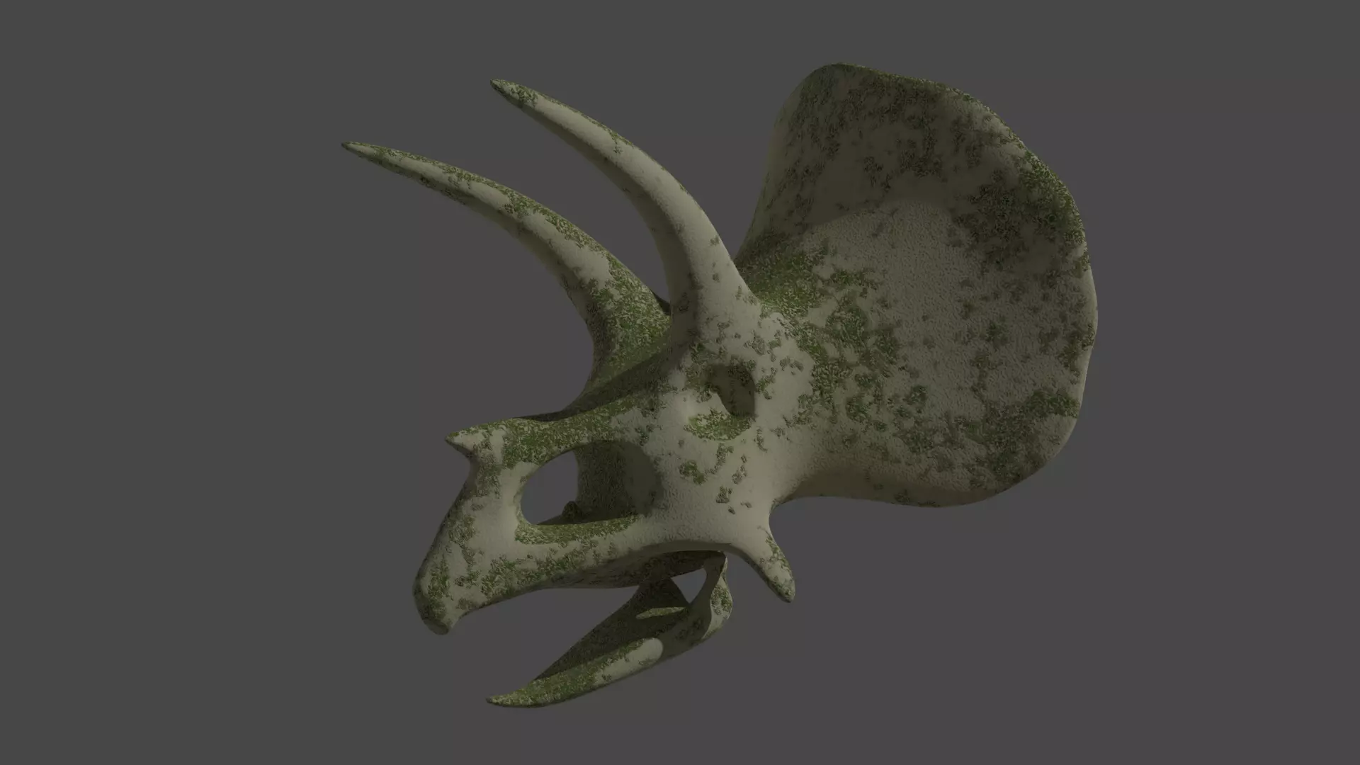 Low Poly mossy Triceratops Skull game ready Free low-poly 3D model_0