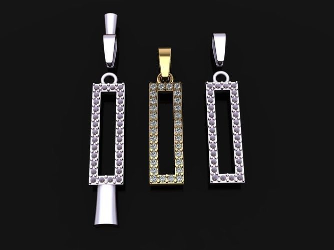 Long Vertical Diamond Halo Bar Frame Pendant 3D print model