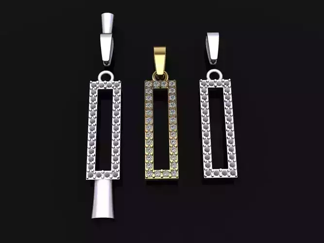Long Vertical Diamond Halo Bar Frame Pendant
