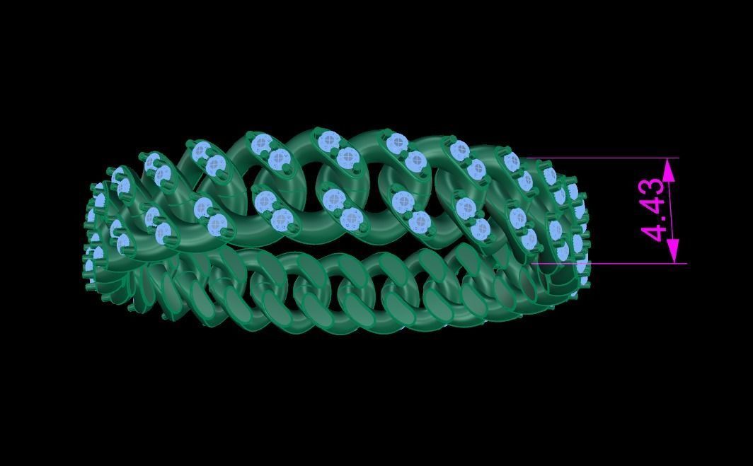 Cuban Link Diamond Band Ring SIZE 9 3D print model_8