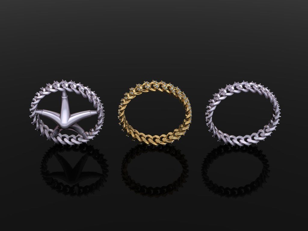 Cuban Link Diamond Band Ring SIZE 9 3D print model_1