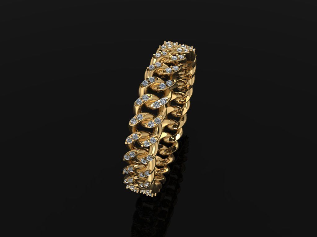 Cuban Link Diamond Band Ring SIZE 9 3D print model_3