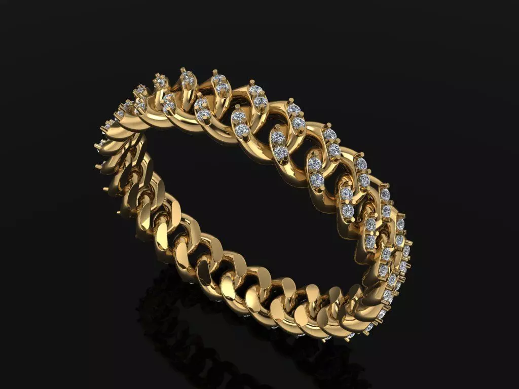 Cuban Link Diamond Band Ring SIZE 9 3D print model_0