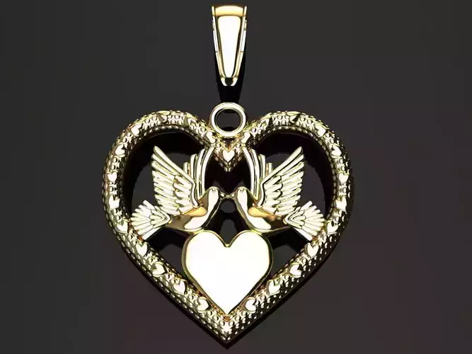 Doves Kissing Heart Pendant 3D print model