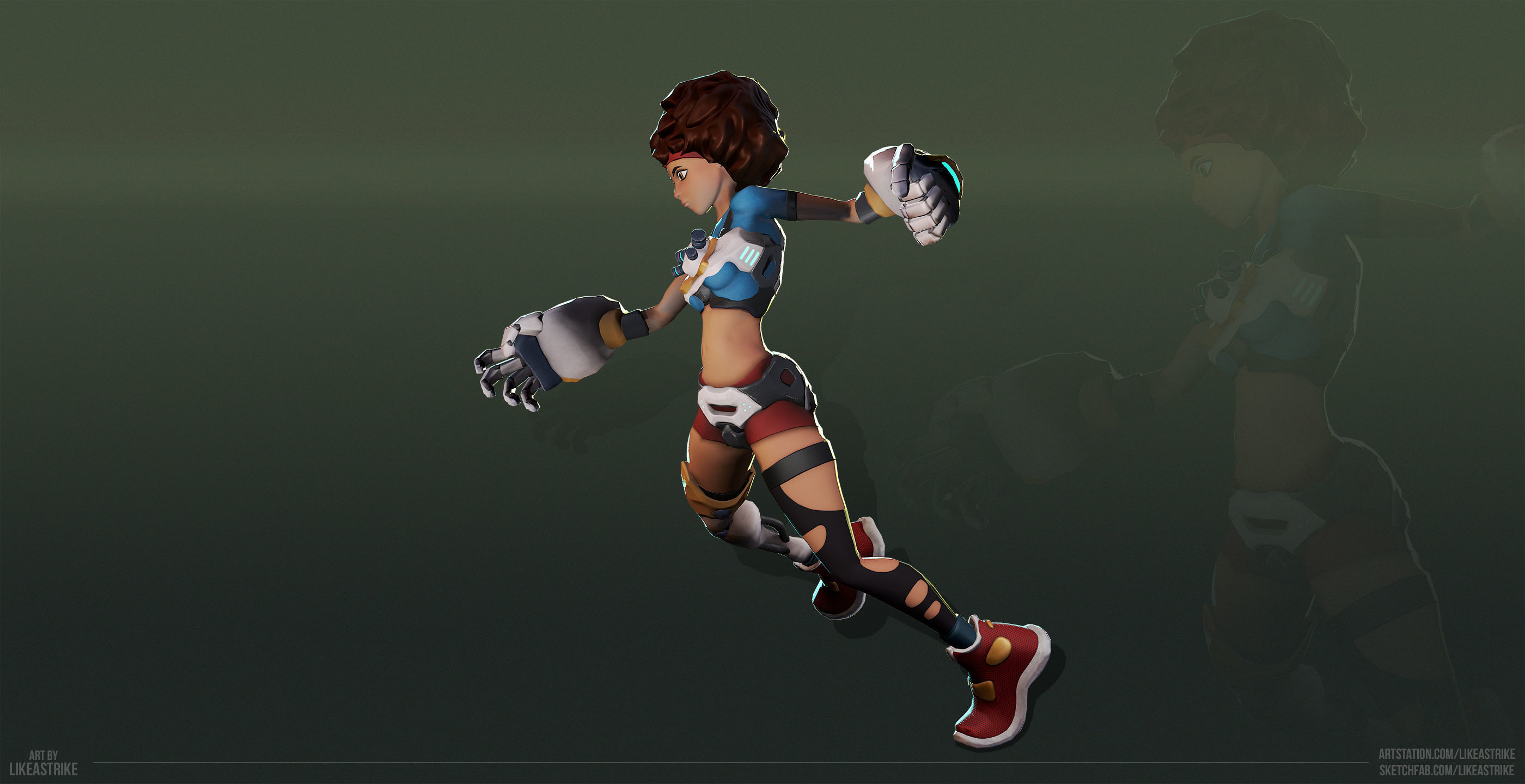 Sci-fi Girl - rigged game-ready character Low-poly 3D model_10