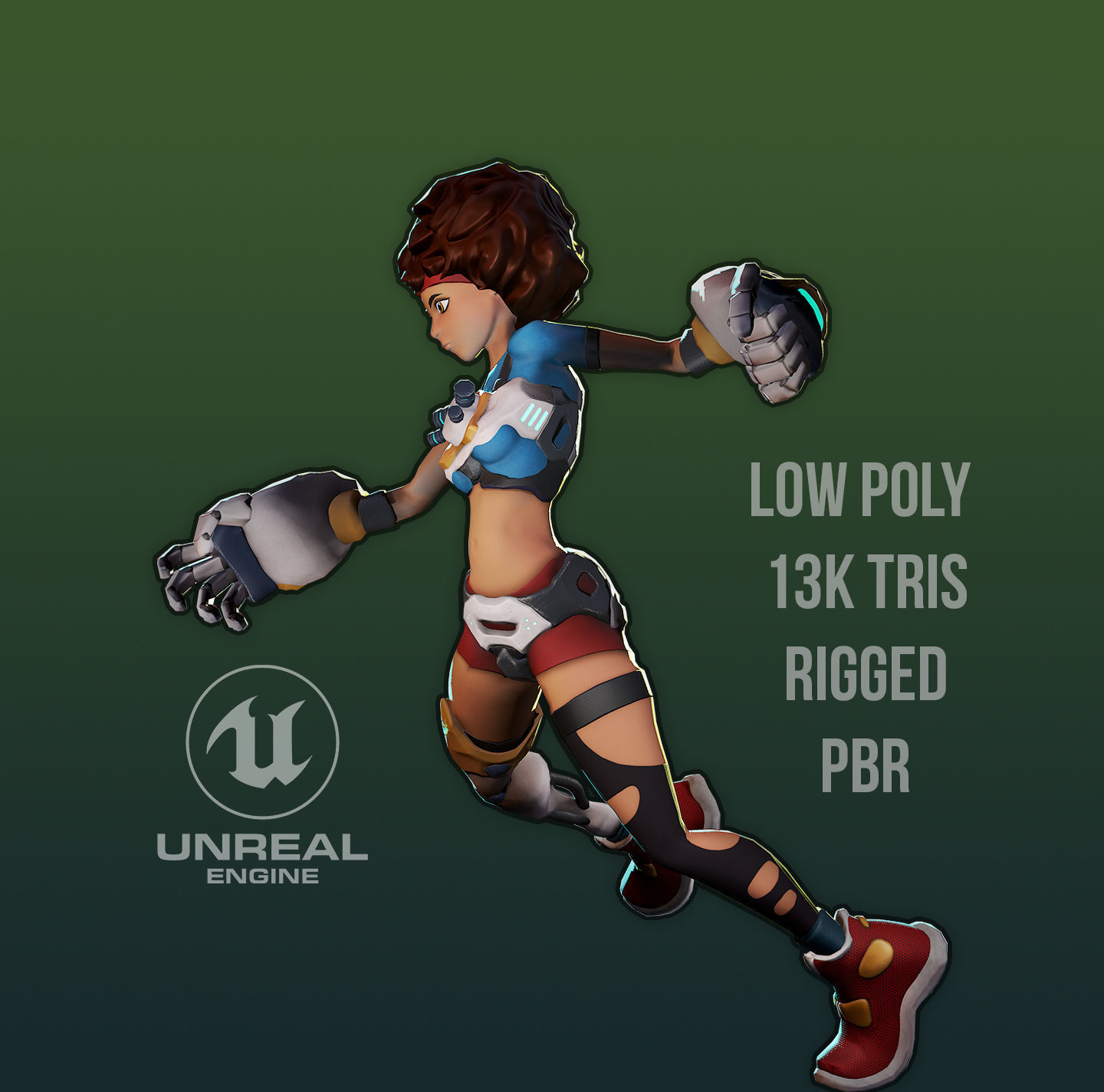 Sci-fi Girl - rigged game-ready character Low-poly 3D model_4