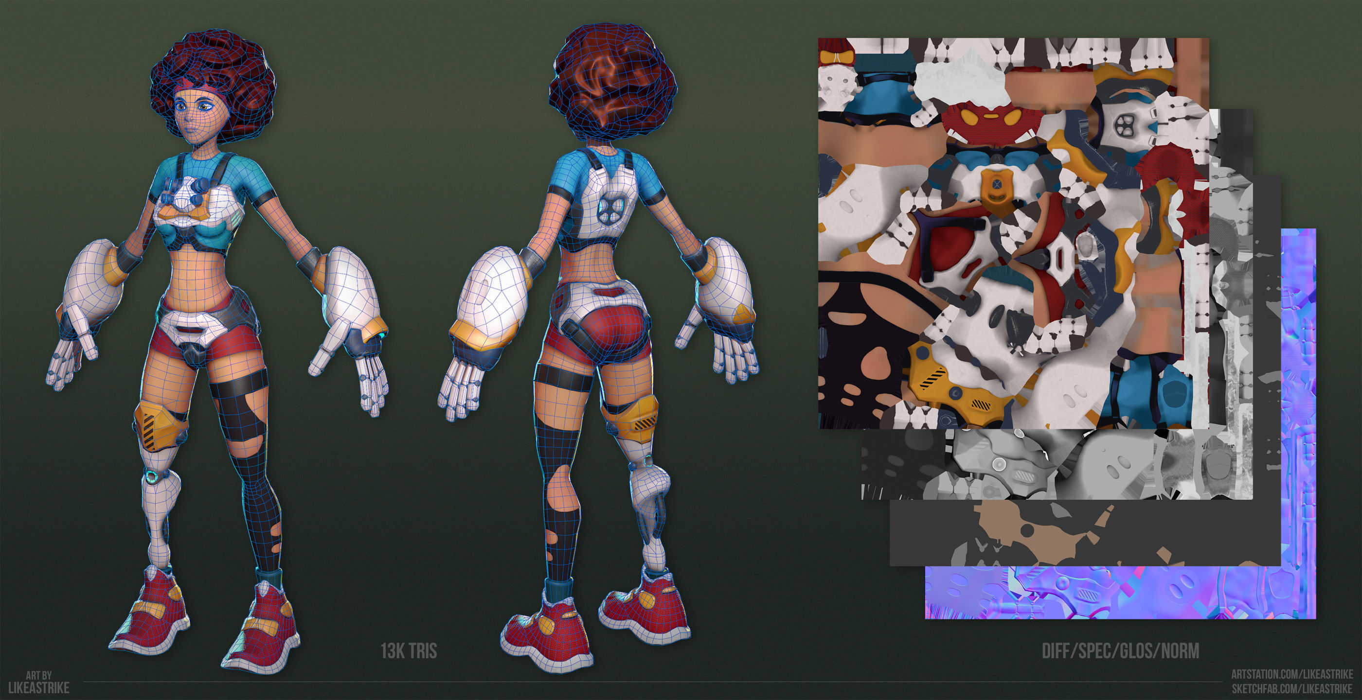 Sci-fi Girl - rigged game-ready character Low-poly 3D model_7