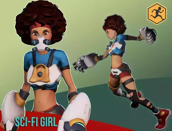 Sci-fi Girl - rigged game-ready character Low-poly 3D model