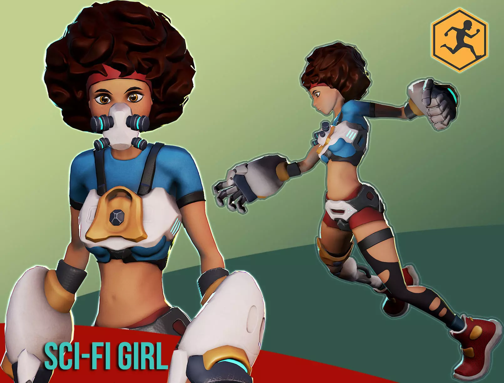 Sci-fi Girl - rigged game-ready character Low-poly 3D model_0