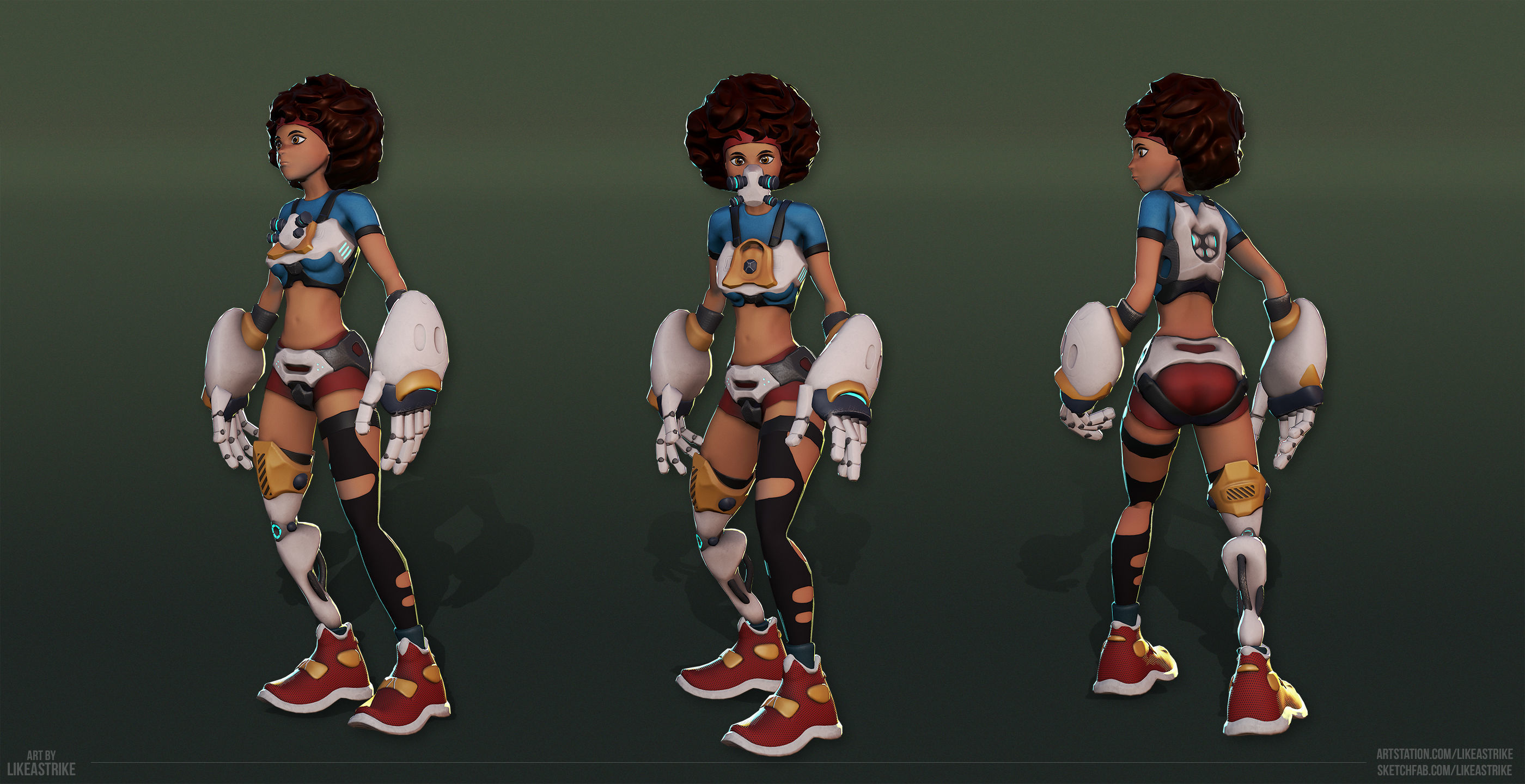 Sci-fi Girl - rigged game-ready character Low-poly 3D model_6