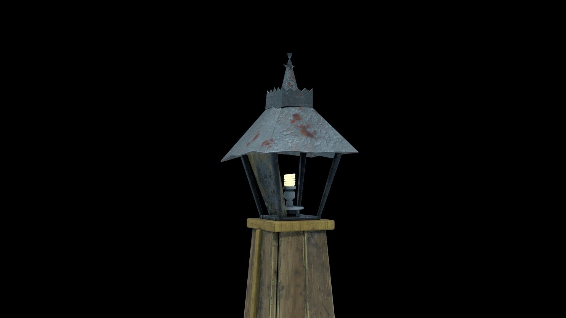 Lamp on Wood Wild West Low-poly 3D model_2