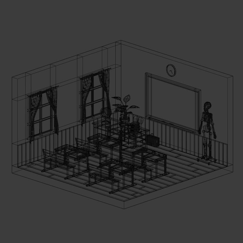 Classroom clock on wall Low-poly 3D model_2