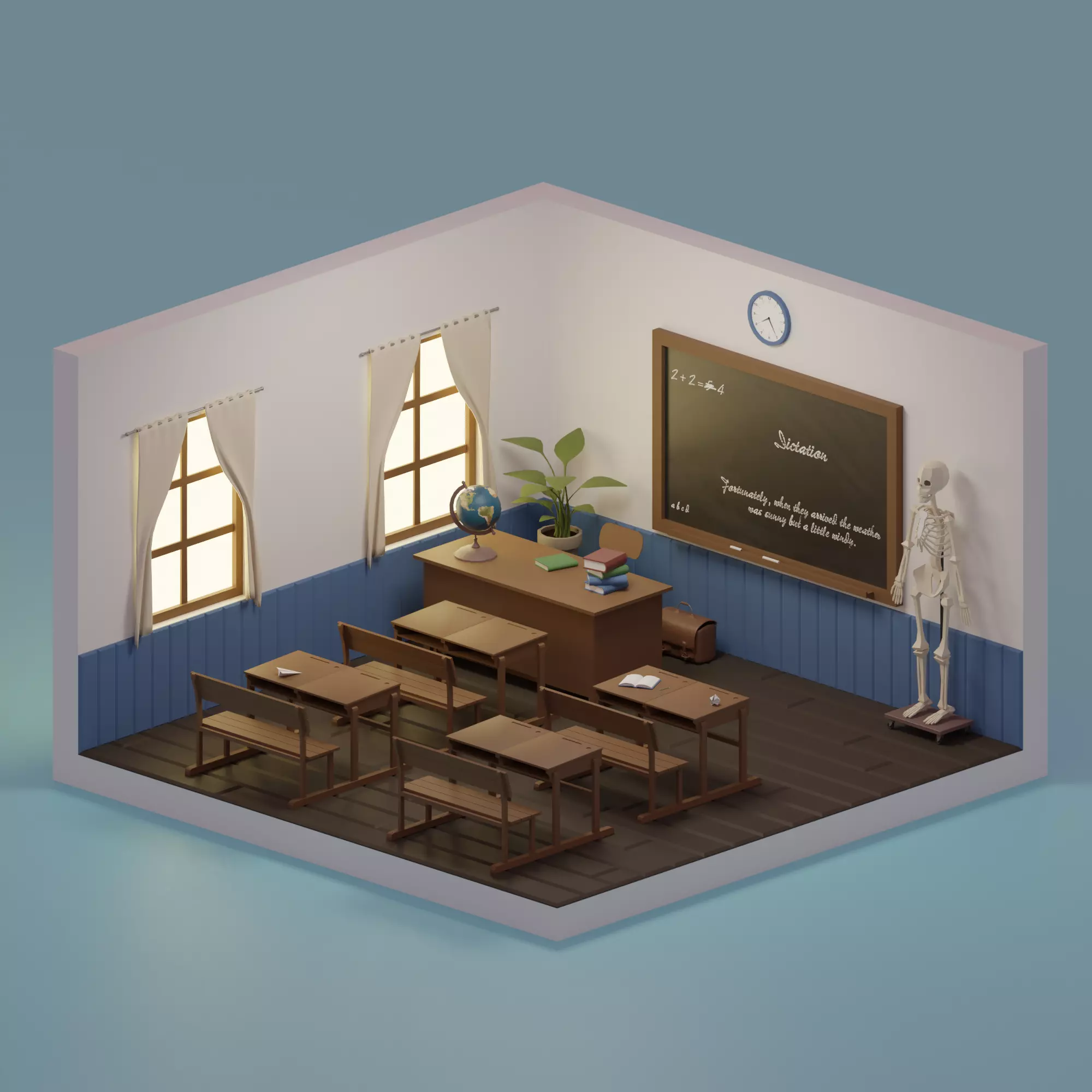 Classroom clock on wall Low-poly 3D model_0