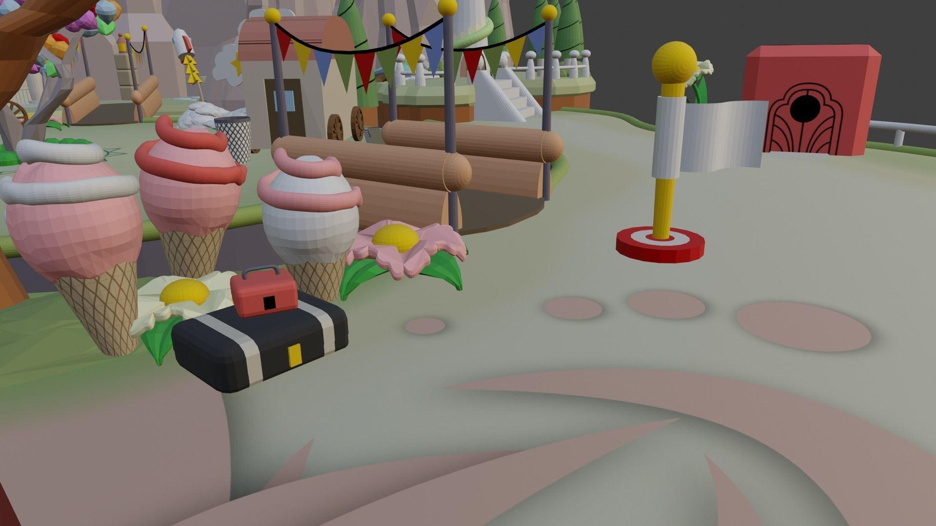 Island amusement park with ferris wheel Low-poly 3D model_4