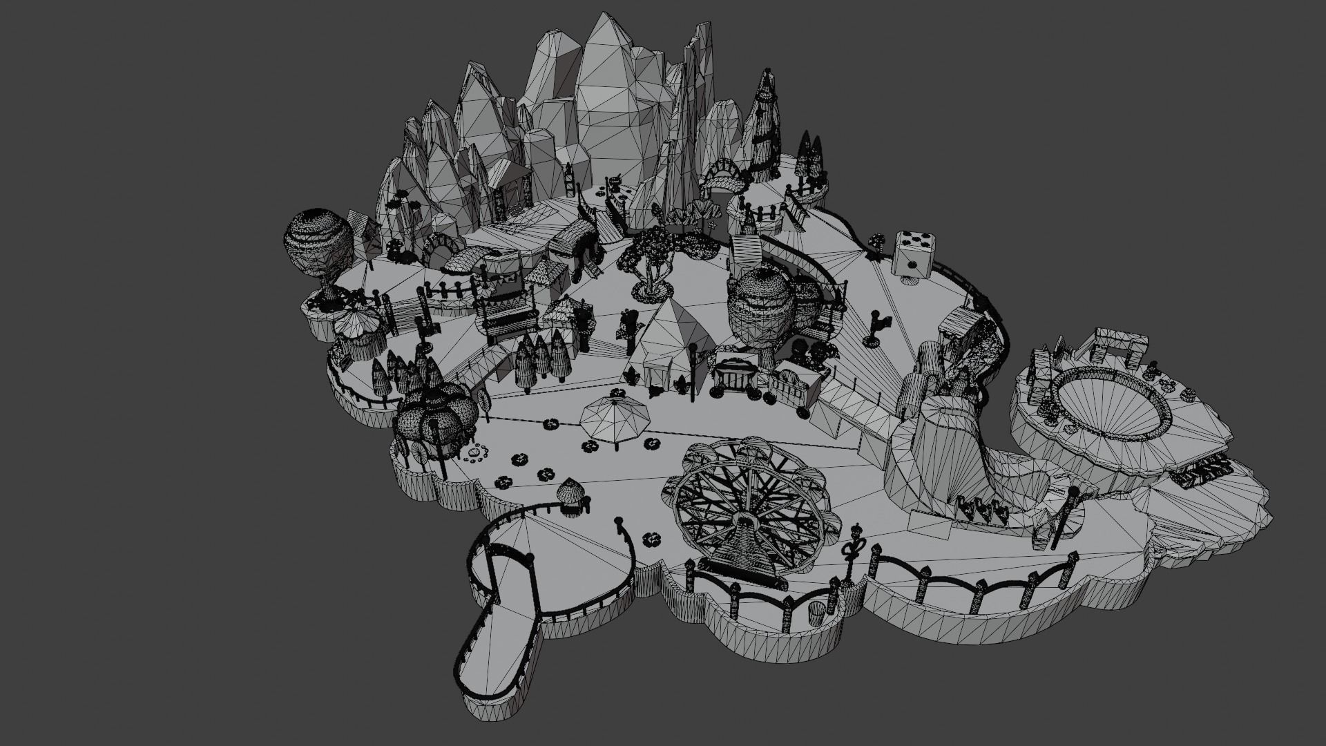 Island amusement park with ferris wheel Low-poly 3D model_6