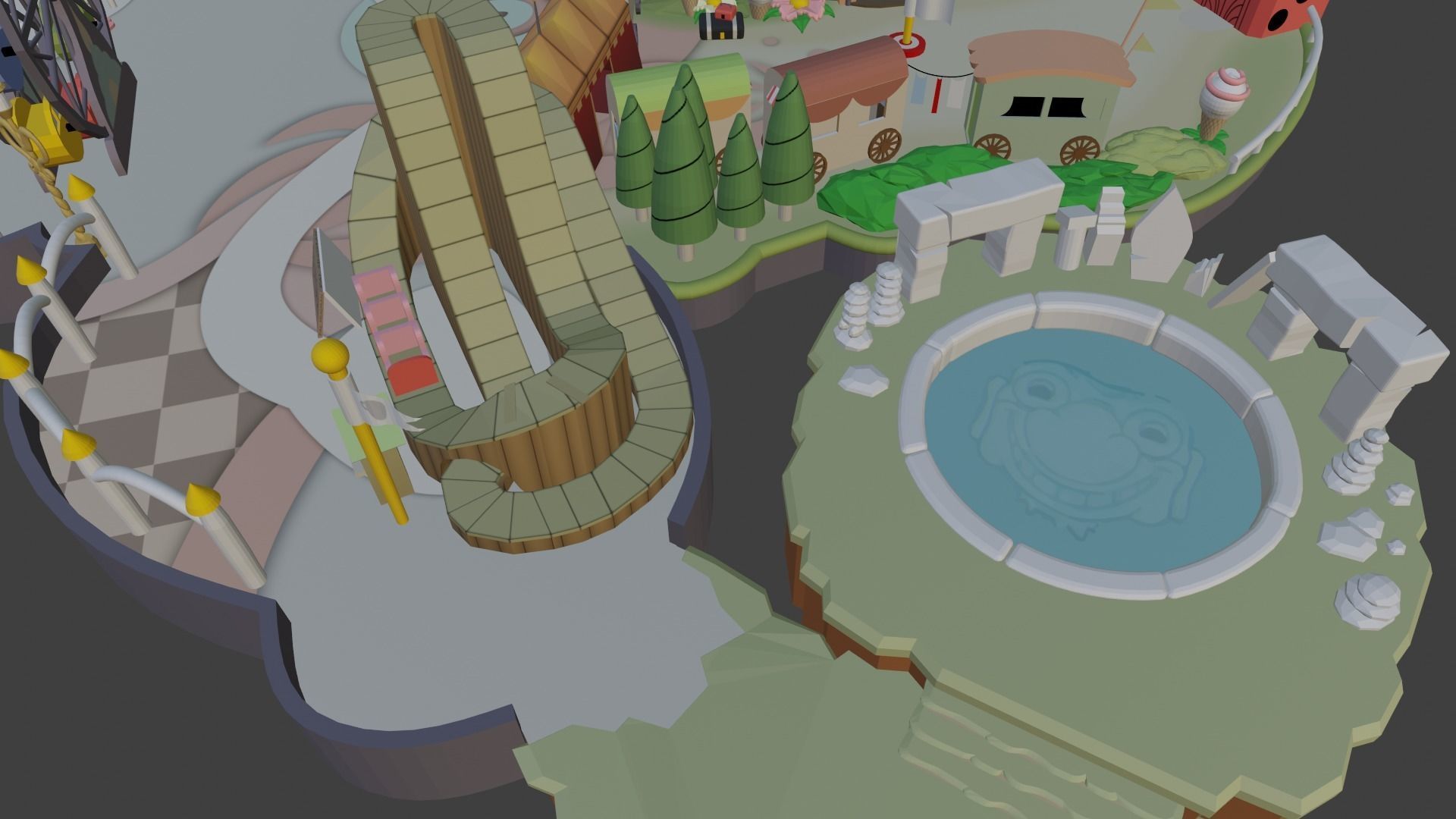 Island amusement park with ferris wheel Low-poly 3D model_3