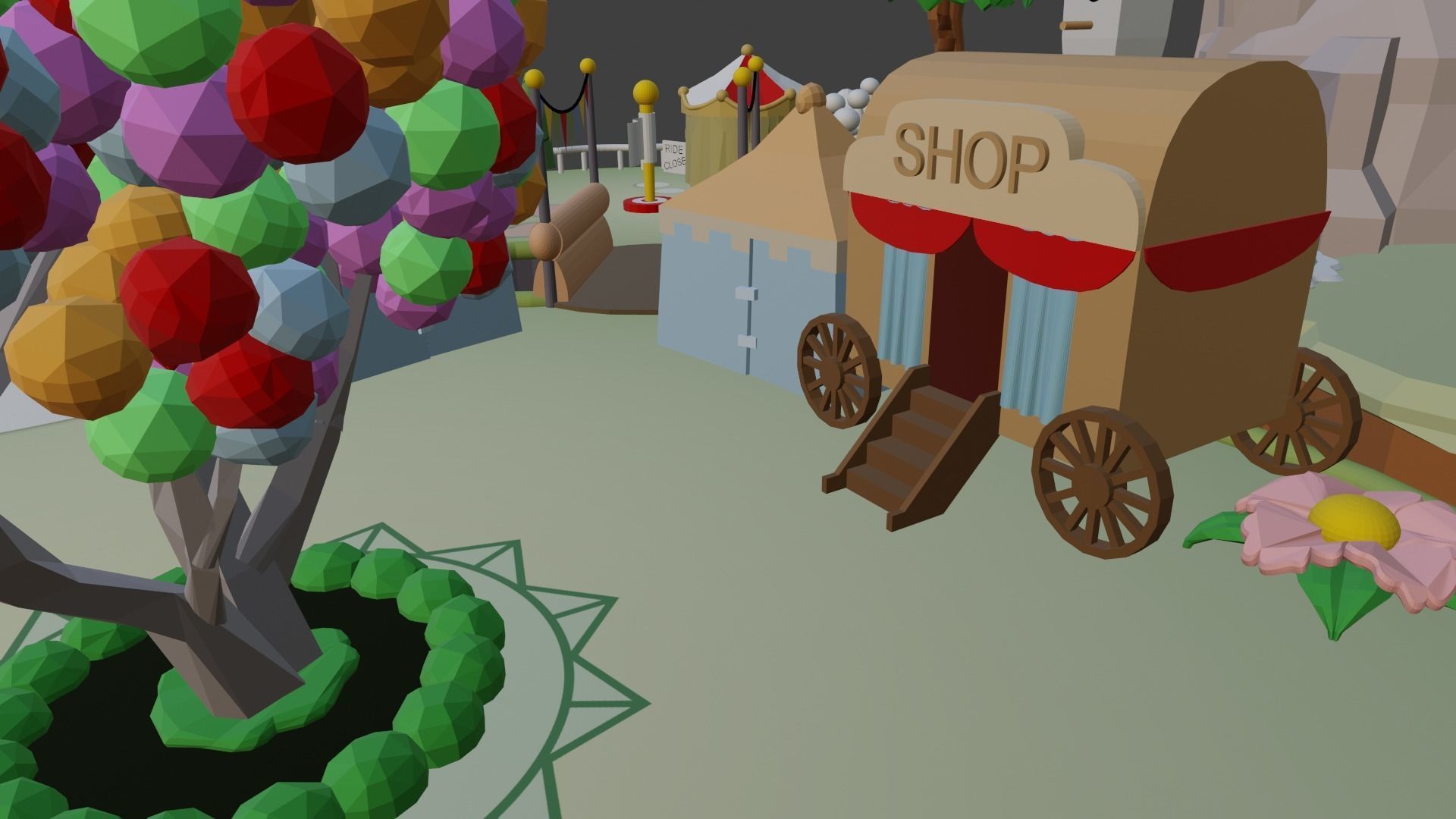 Island amusement park with ferris wheel Low-poly 3D model_5