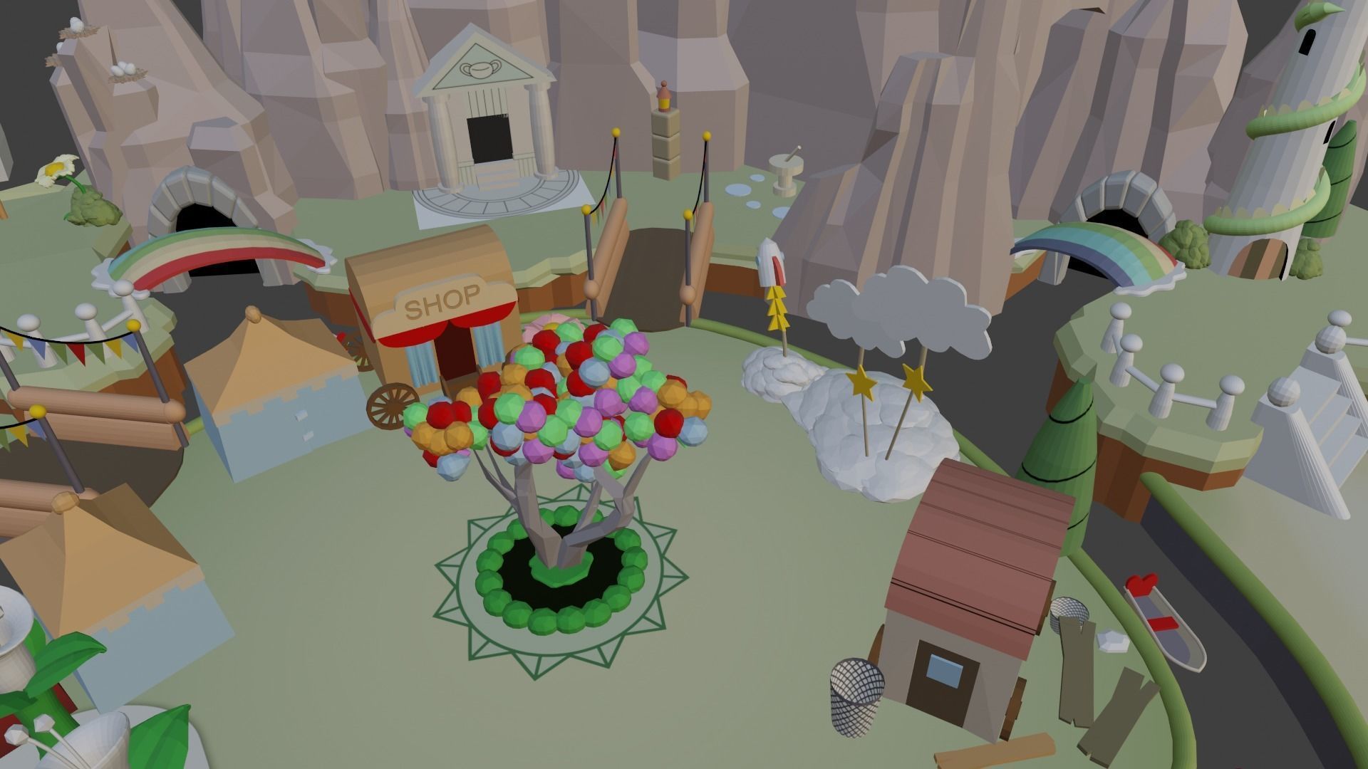 Island amusement park with ferris wheel Low-poly 3D model_1