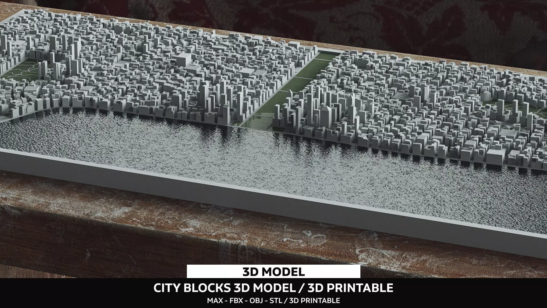 3D Printable City Block Model - STL 3D Model  Low-poly 3D model_0