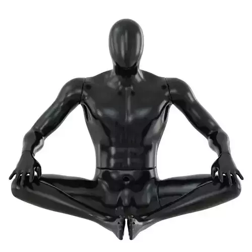 Black abstract mannequin sitting in butterfly pose 72