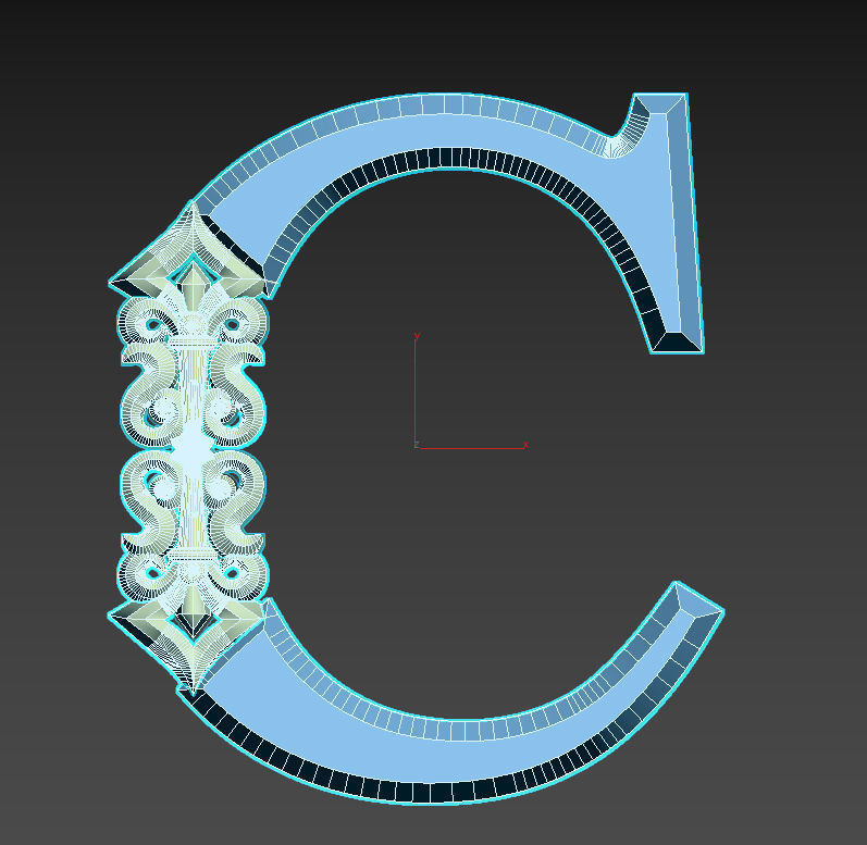 letter C stainless steel tube 3D print model_4