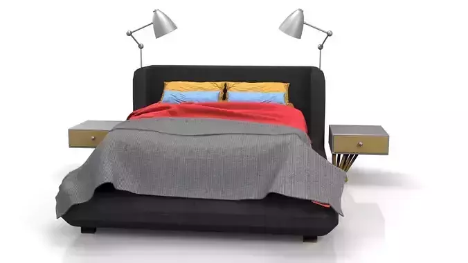 Bed in Black Leather Free 3D model