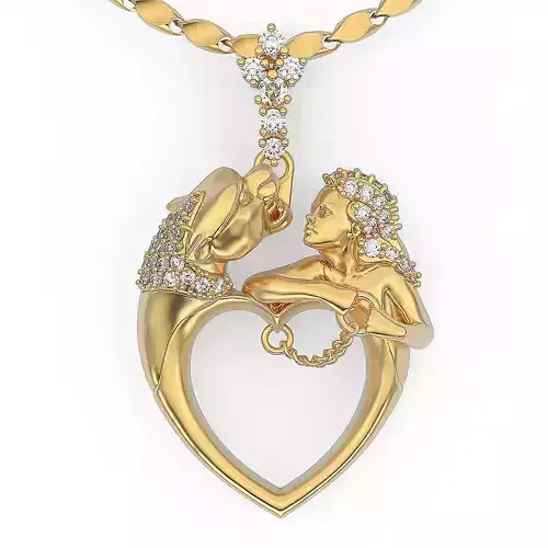 Heart and Tiger pendant Silver Gold  Print